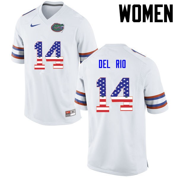Florida Gators Women #14 Luke Del Rio College Football USA Flag Fashion White